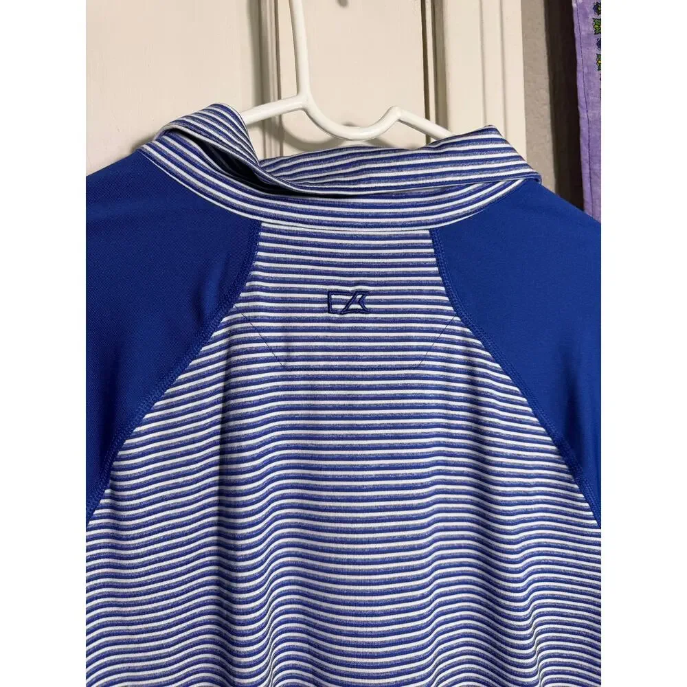 Cutter & Buck Quarter Zip Pullover Blue Stripe Golf Performance Top - Large